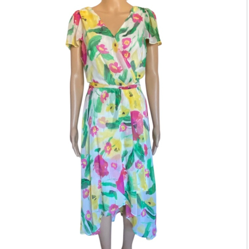 DKNY Floral Hi LowChiffon Easter Dress Size M